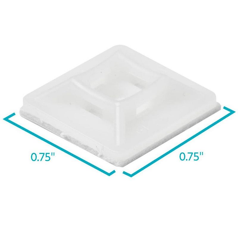 Monoprice Self Adhesive Cable Tie Mounts with Mounting Hole, 0.75x0.75 in, 100 Pcs/Pack, White, ABS Type Approval, for Home, Office Cable Wire