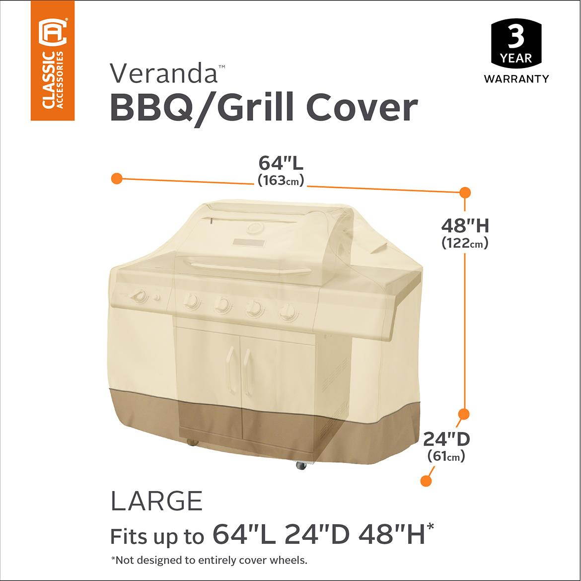 Classic Accessories Veranda Patio Cart BBQ Cover - Pebble/Barn/Earth - Large