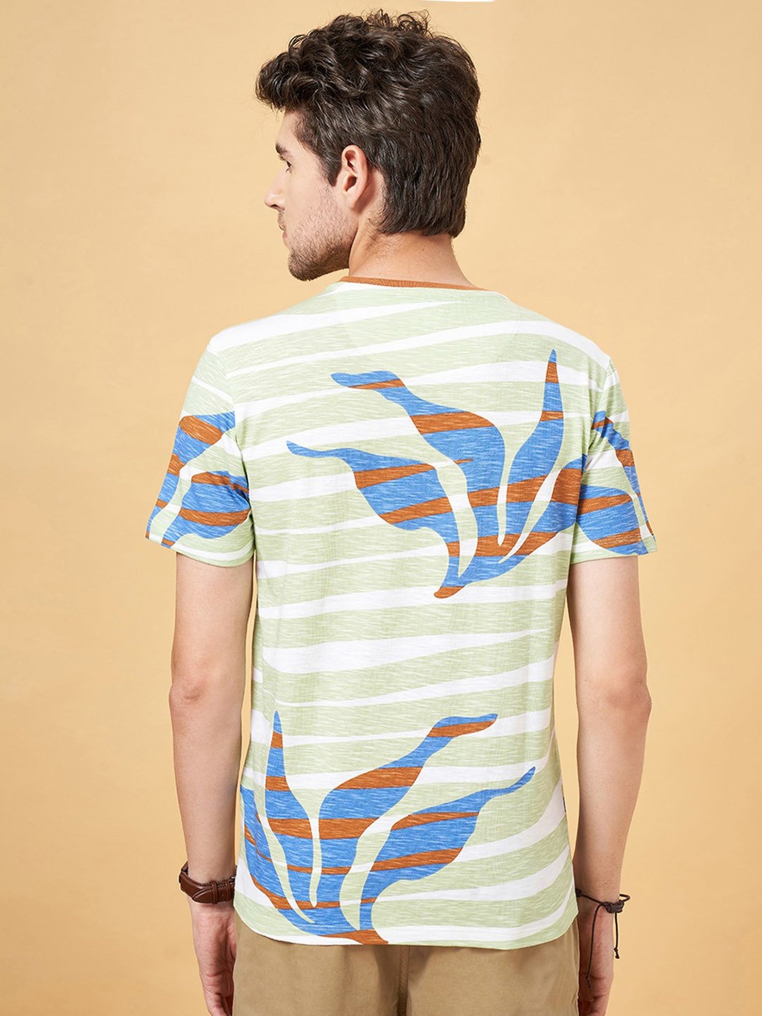 Urban Ranger by Pantaloons Sea Green Slim Fit Printed Crew T-Shirt
