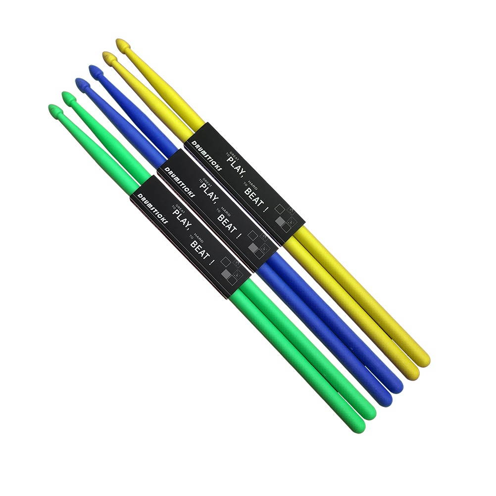 5 Pairs of Nylon Drumstick Drum Sticks Set Wood Tip Drumstick Percussion Lightweight (Yellow Red Green Blue Black)