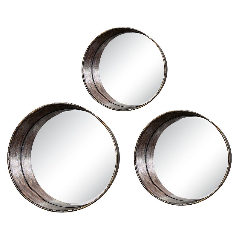 (Set of 3) Sizes 24.5"/21"/17.5" Round Metal Framed Wall Mirrors Distressed Gold Finish - 3R Studios
