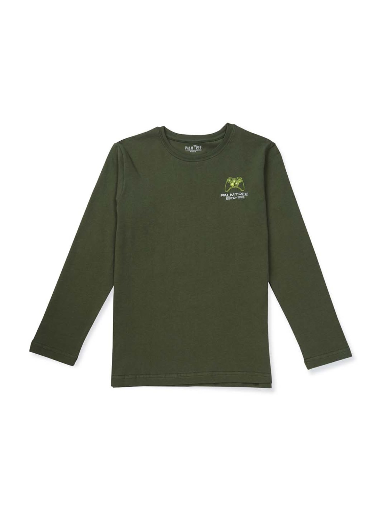 Palm Tree Boys Green Printed Full Sleeves T-Shirts