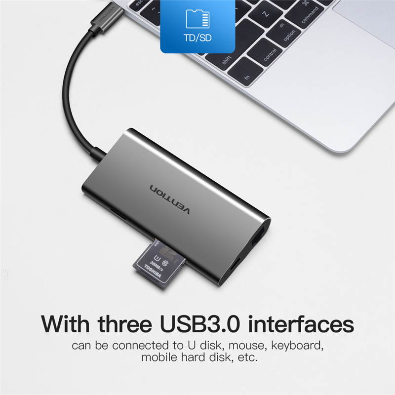 Vention 10 in 1 Type C Docking Station ,USB C Adapter with 4K HDMI, VGA,1000M Ethernet RJ45,3*USB3.0,100W PD 3.0,SD&TF Card Reader ,3.5mm Aux Compatible for MacBook Air Pro,and more USB-C Laptops