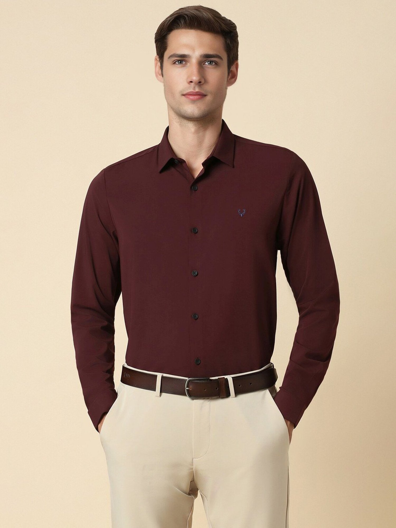 Allen Solly Maroon Slim Fit Shirt