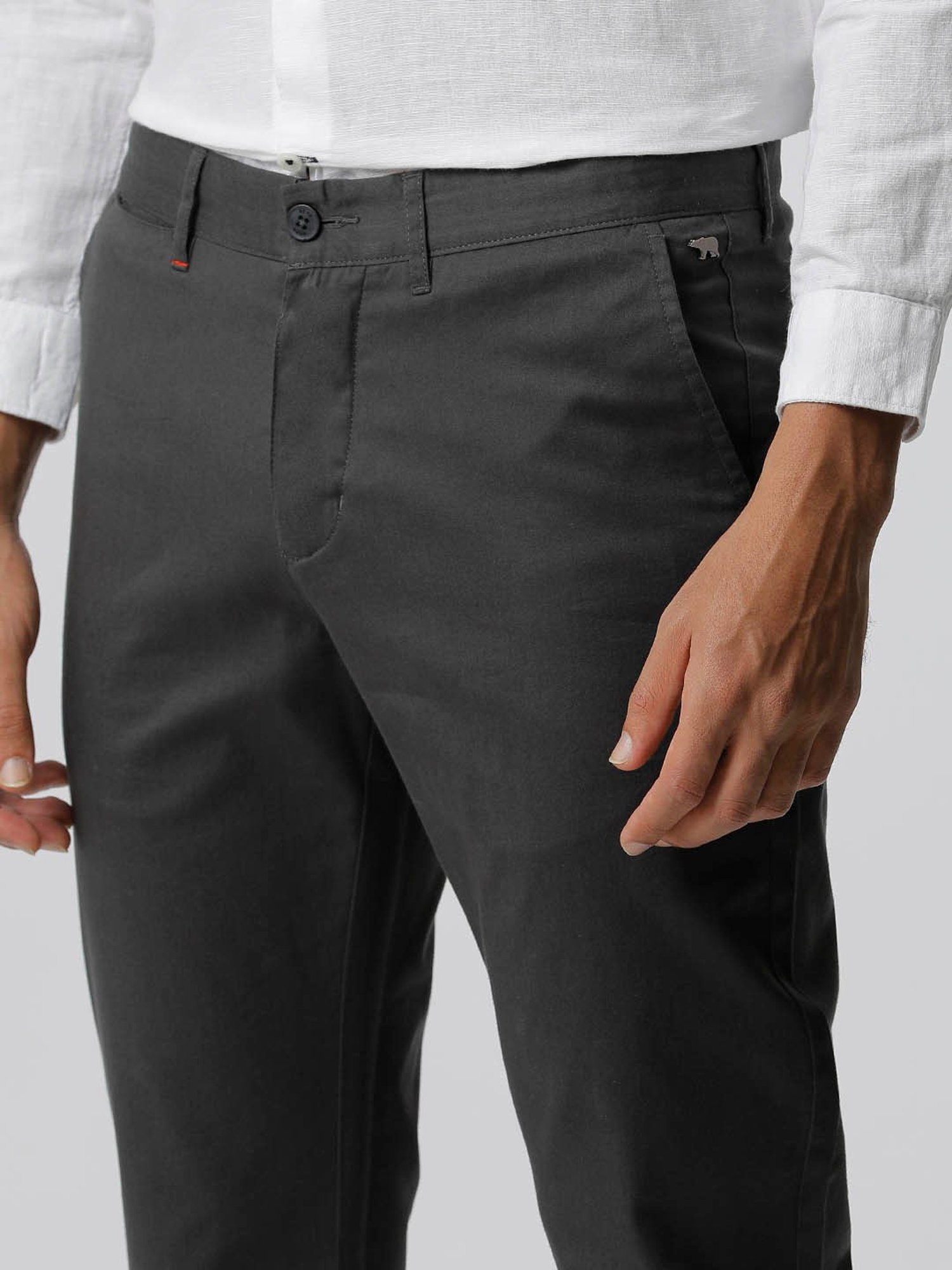The Bear House Grey Cotton Tapered Fit Chinos