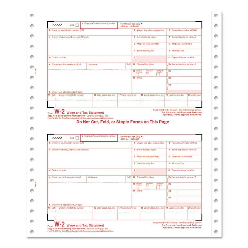 W-2 Tax Forms 6-Part Carbonless 8 1/2 x 5 1/2 24 W-2s & 1 W-3