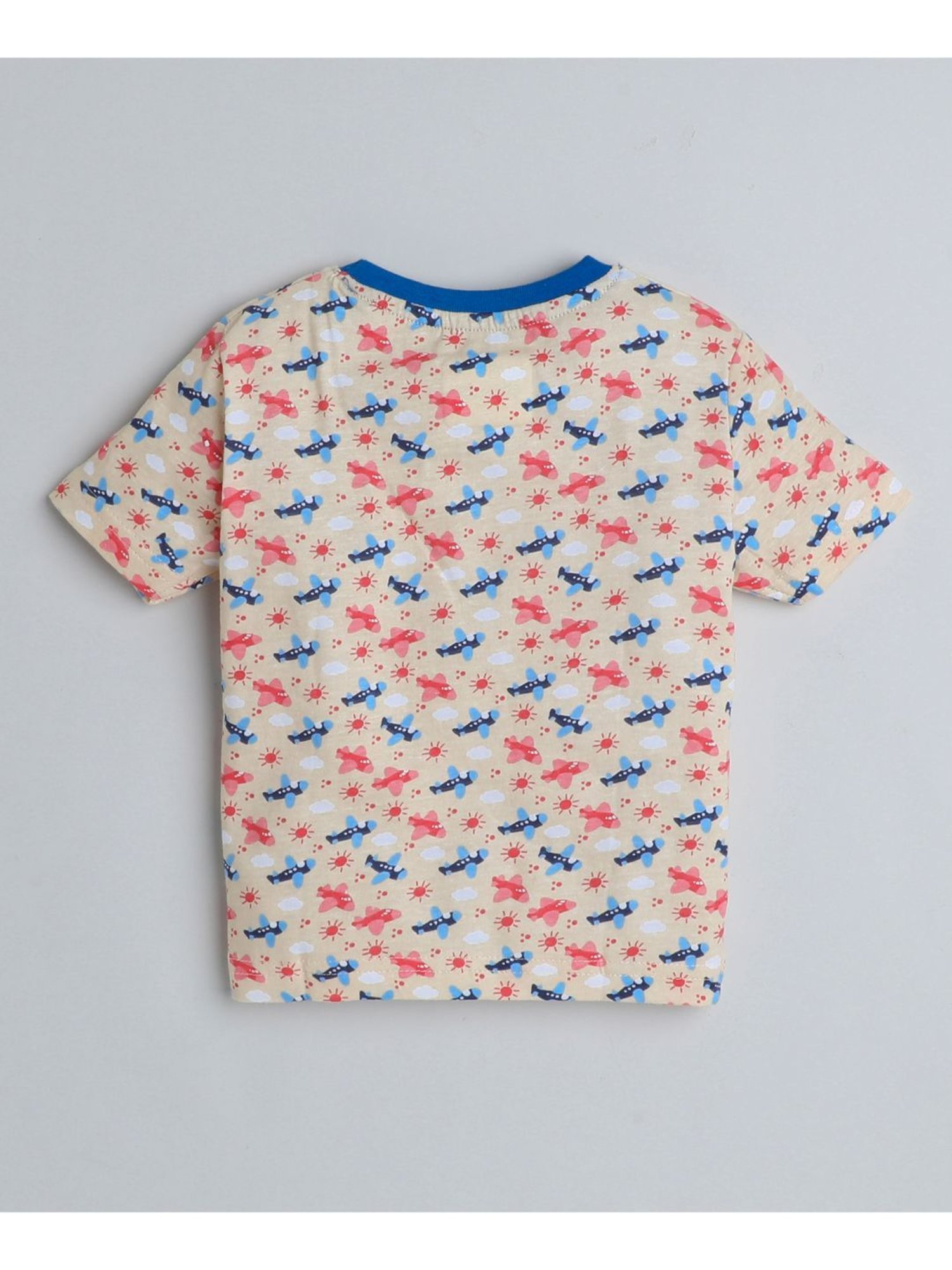 Bumzee Kids Light Beige & Royal Blue Printed T-Shirt with Shorts