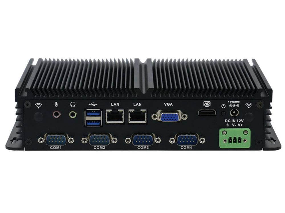 Fanless Industrial PC Rugged Computer IPC Mini PC Windows 10 Pro/ Linux with Intel Quad Core J1900 6 COM Dual LAN 4G RAM 128G SSD Partaker I16