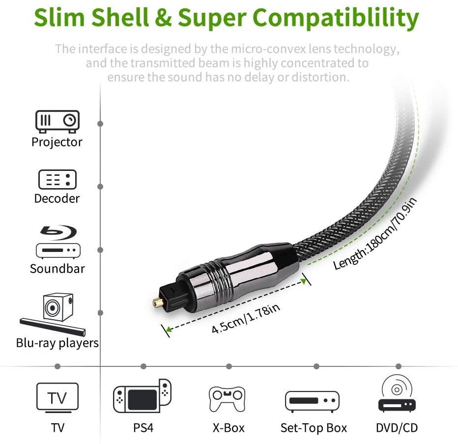 10FT Digital Optical Audio Cable Toslink Fiber Optic Male to Male Cable for Home Theater Sound Bar TV PS4 Xbox1Pack (3M)