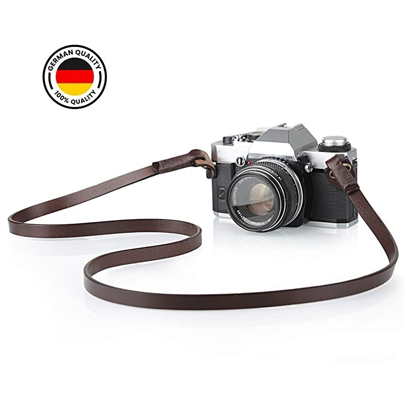 Camera Strap Leather Vintage DSLR Camera Neck Straps Belt Handmade Genuine Leather Film Camera Shoulder Strap Cord Long Slim Thin for SLR Mirrorless Cameras L3 Black