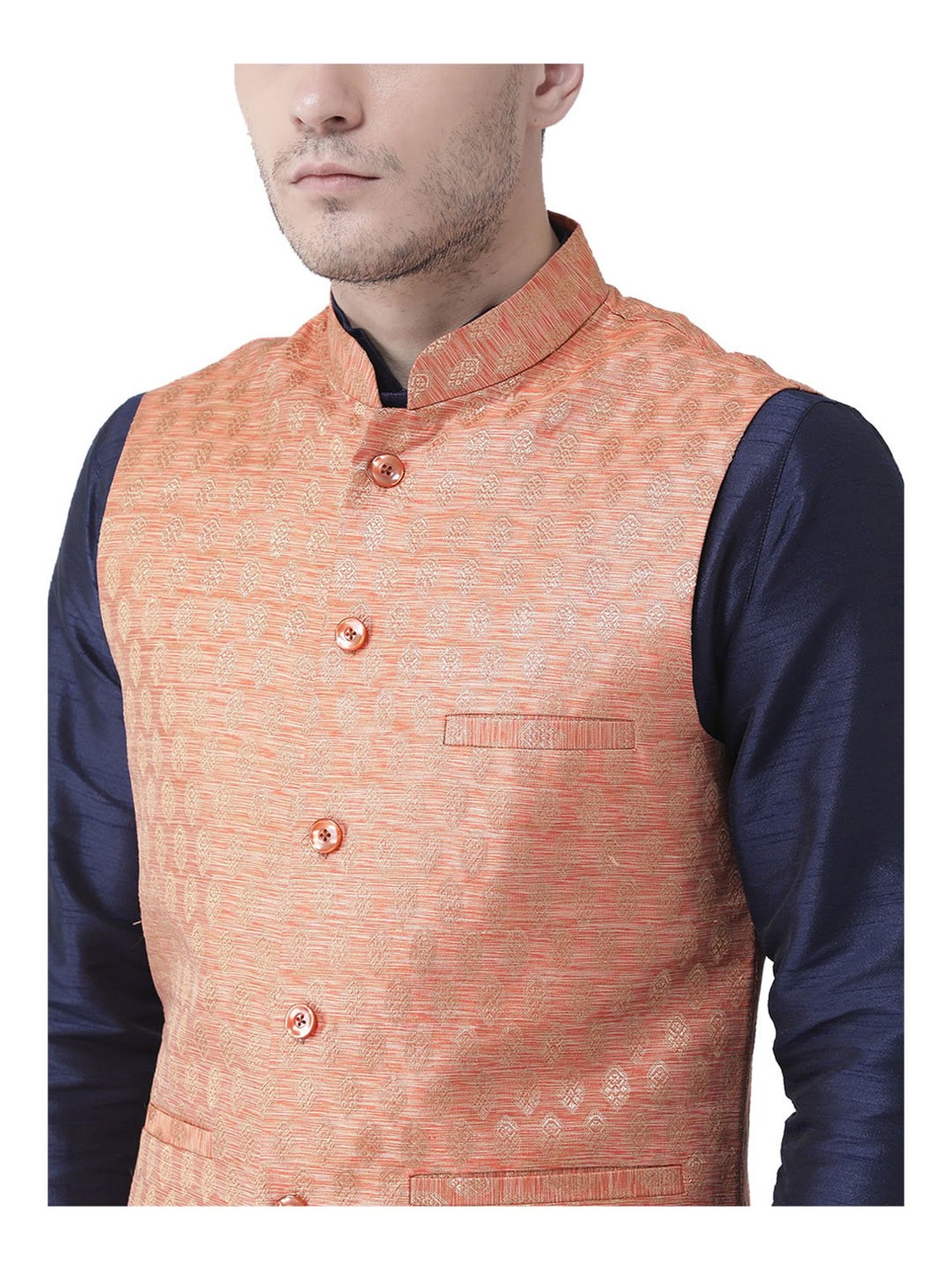 Deyann Orange & Navy Full Sleeves Silk Suit