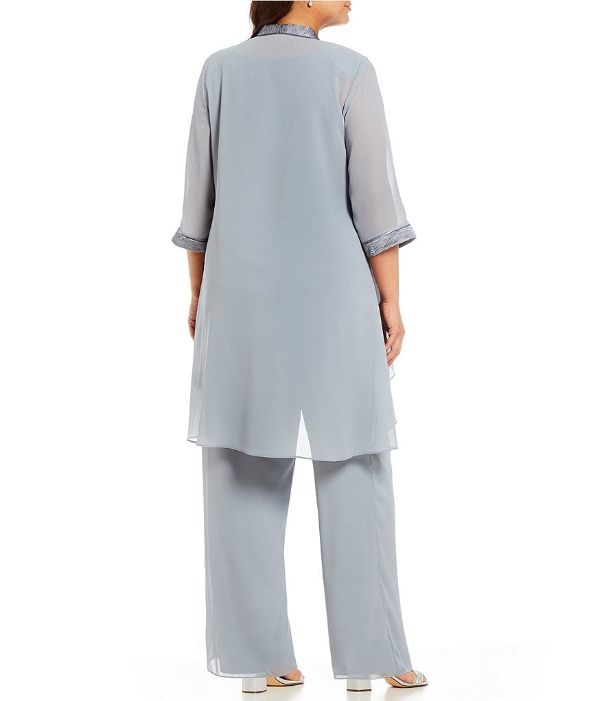 Le Bos Plus Scoop Neck 3/4 Sleeve Textured 3-Piece Pant Set