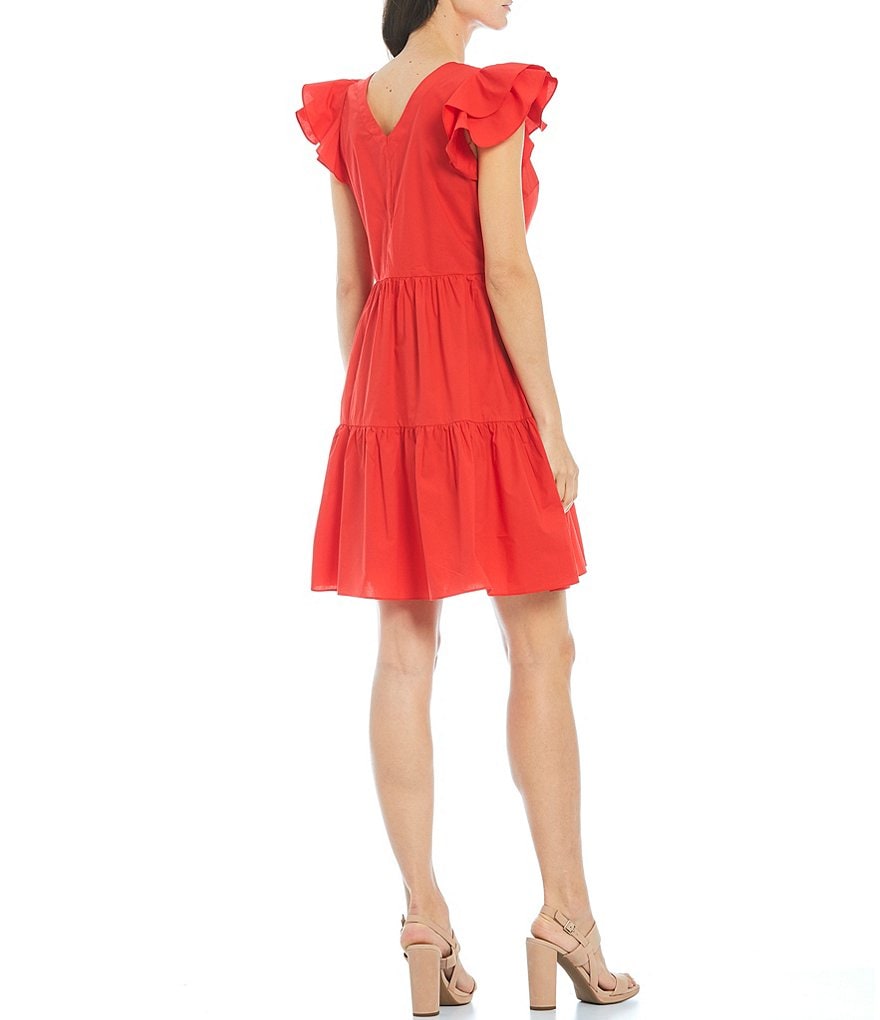 Gibson & Latimer V-Neck Mini Tier Poplin Dress