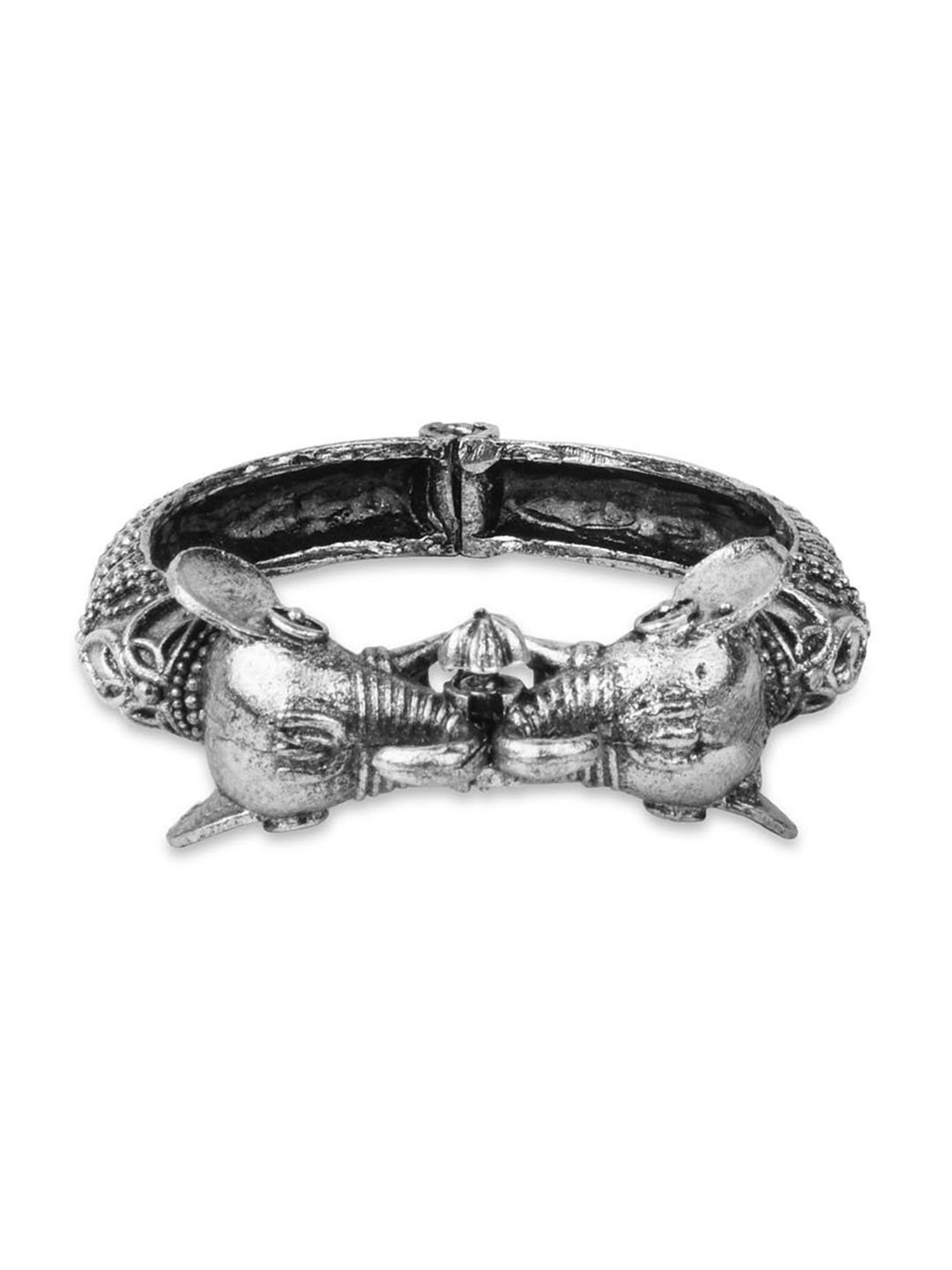 Fida Ethnic Oxidised Silver Elephant Motif Temple Bracelet for Women