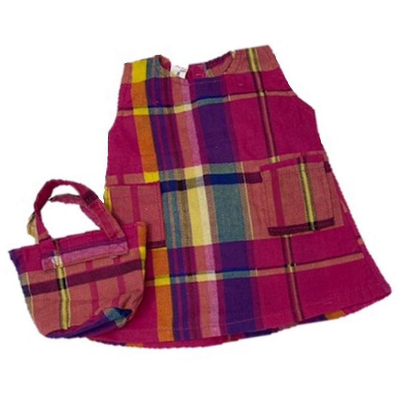 Doll Clothes Superstore Red Madras Dress With Purse For Baby Dolls