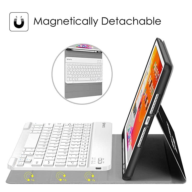Keyboard Case for New iPad 8th Gen 2020 7th Generation 2019 102 Inch Soft TPU Back Stand Cover with Pencil Holder Magnetically Detachable Wireless Bluetooth Keyboard Dont Touch