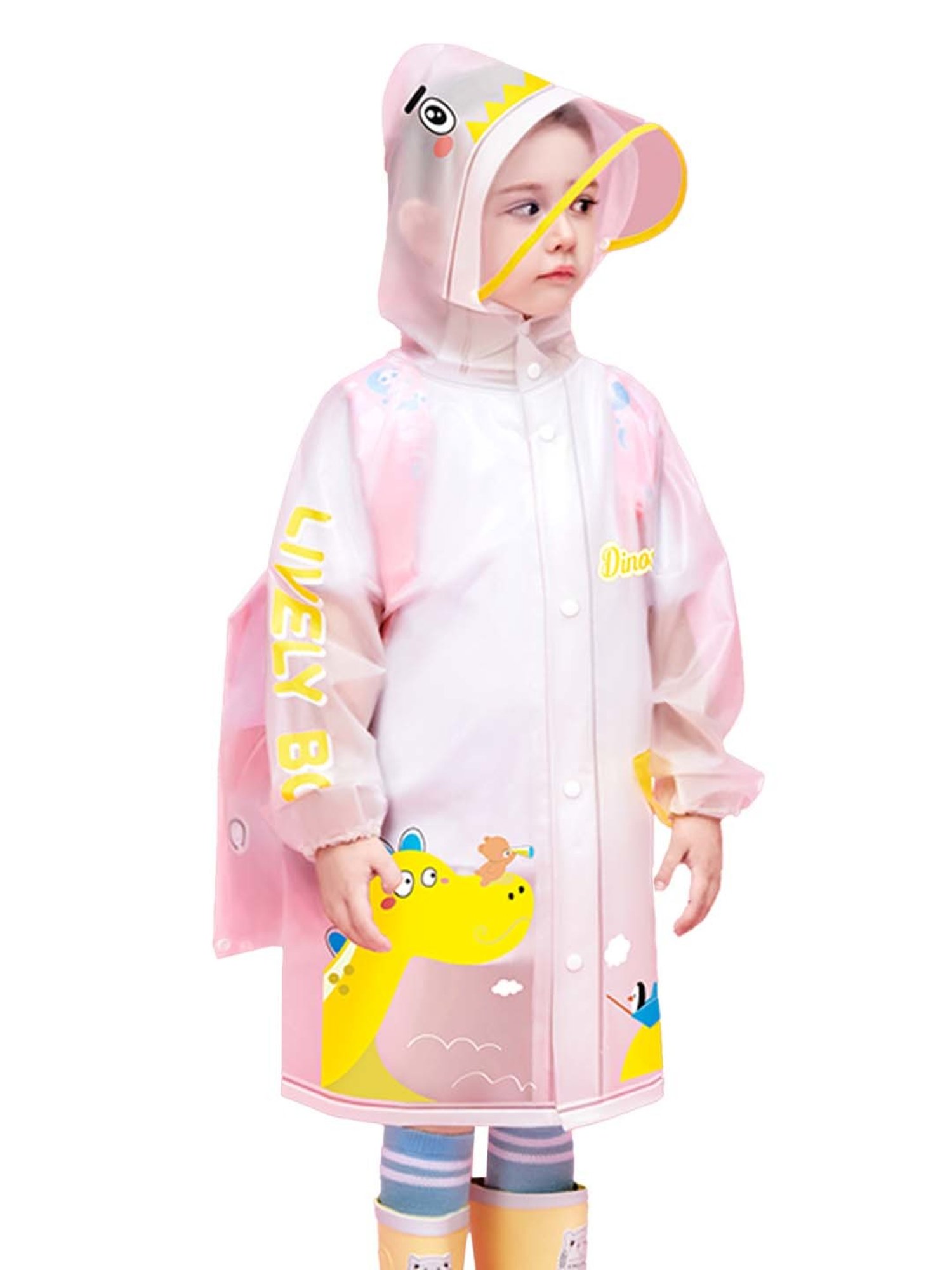 Little Surprise Box Kids Pink & Yellow Printed Full Sleeves Raincoat