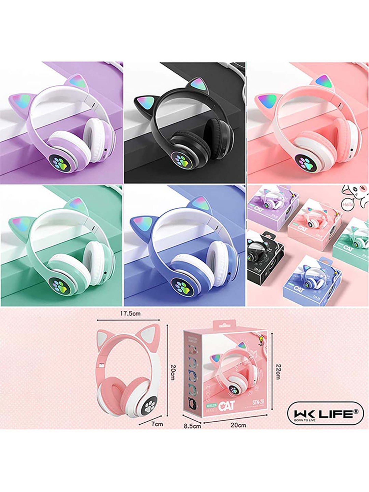 WK LIFE K8 V5.1 Wireless kids Headphones With Mic & Gaming Headset Bluetooth (Pink)