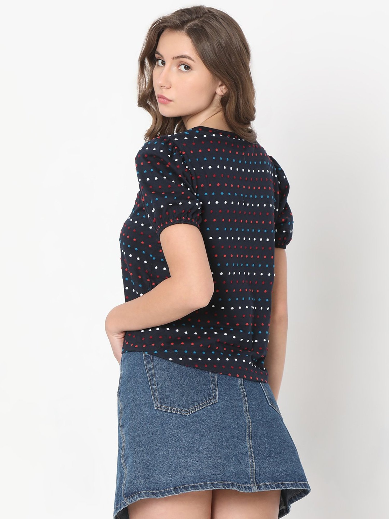 Vero Moda Navy Cotton Printed T-Shirt