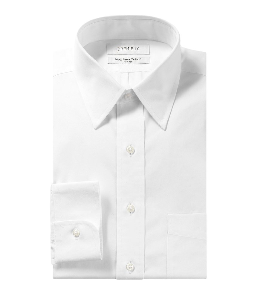 Gold Label Roundtree & Yorke Solid Non-Iron Fitted Point-Collar Dress Shirt with French Cuffs