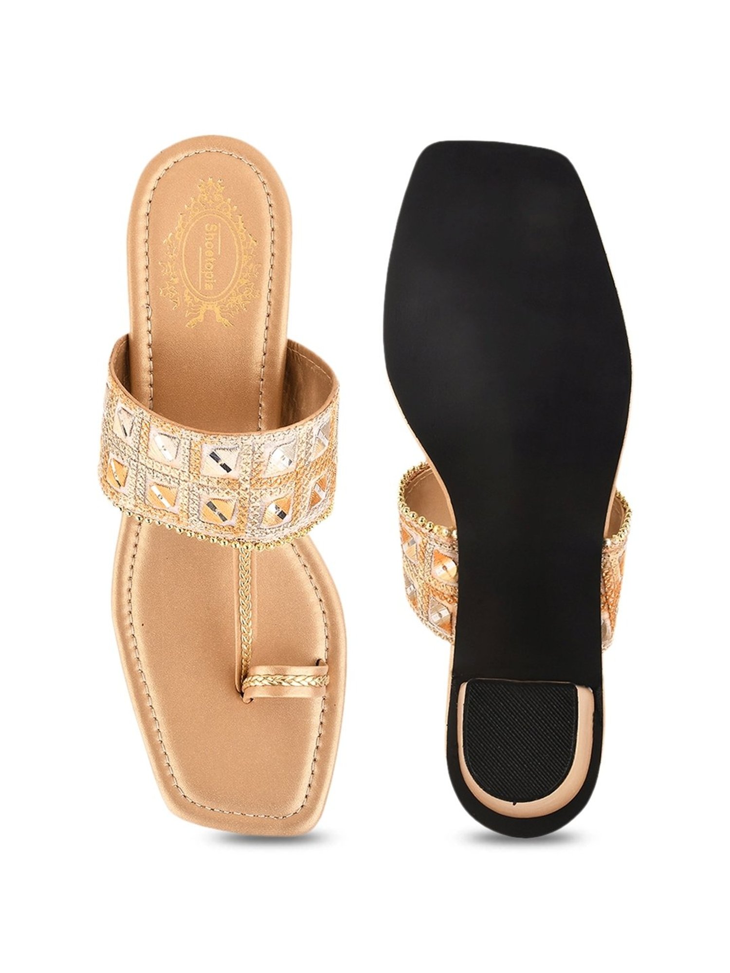 Shoetopia Women's Golden Toe Ring Sandals