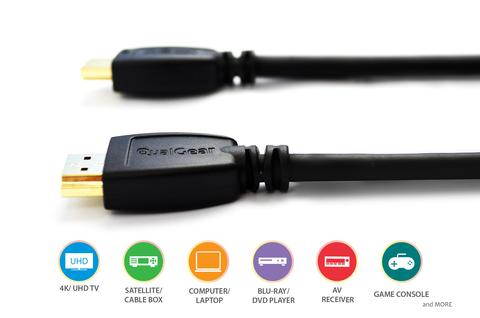 QualGear High Speed HDMI 2.0 Cable with Ethernet (6 Feet-2 Pack) - 100% OFC Copper, 24K Gold Plated Contacts, Triple-Shielded. Supports 4K Ultra HD, 3D, 18 Gbps, ARC (QG-CBL-HD20-6FT-2PK)
