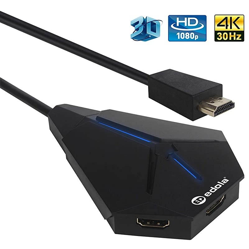3 Port HDMI Switch,  3 in 1 Out HDMI Switch Box with High Speed Pigtail Cable, HDMI Switcher Splitter Supports Ultra HD 4K@30Hz 3D 1080p, Compatible with Xbox/PS4/Apple/Fire TV/Blu-Ray-Player