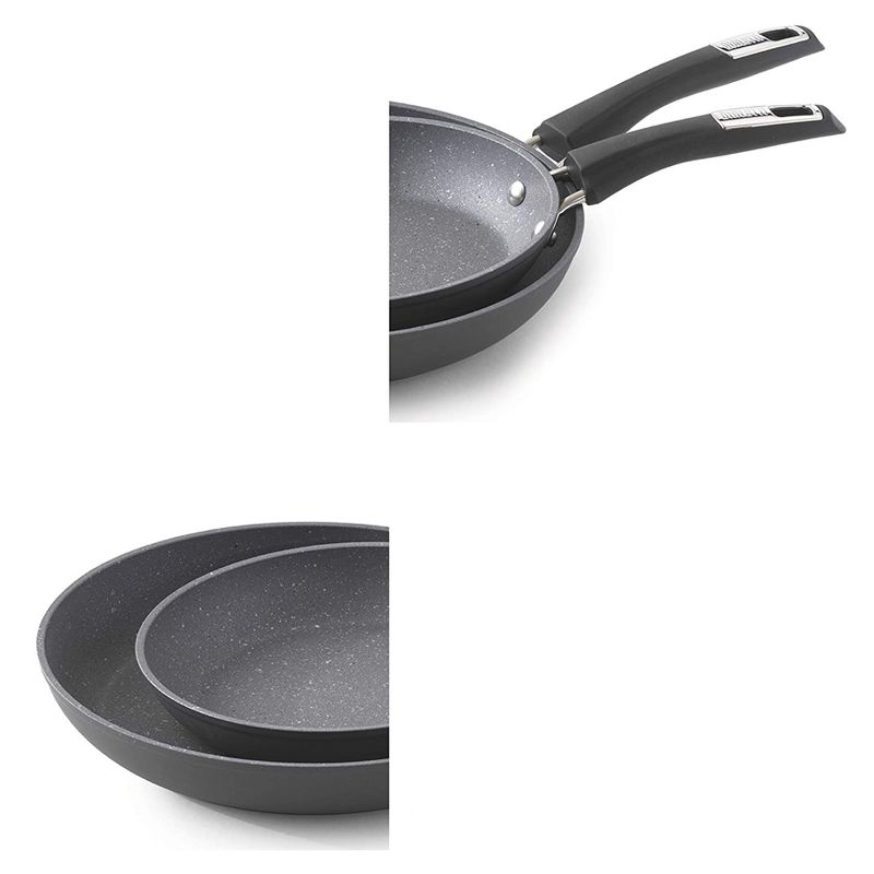 Bialetti 7556 Impact Covered Nonstick Heavy Gauge Aluminum Oven Safe 8 and 10 Inch Frying Pan Kitchen Set with Silicone Handles, 2 Pack, Gray