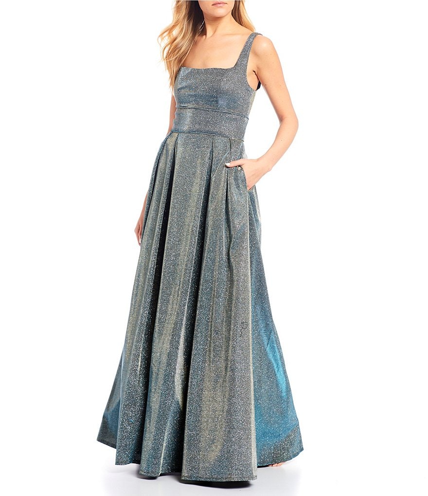 Sequin Hearts Sleeveless Square-Neck Iridescent Shine Ball Gown