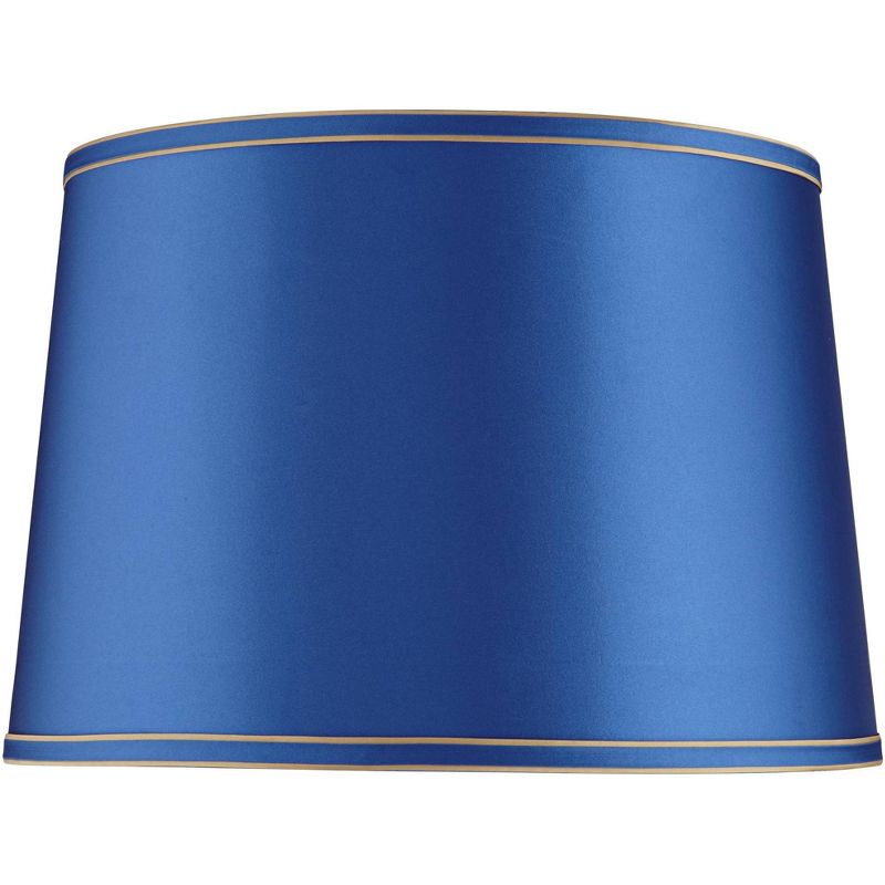 Springcrest Blue Medium Drum Lamp Shade with Gold Trim 14" Top x 16" Bottom x 11" High (Spider) Replacement with Harp and Finial