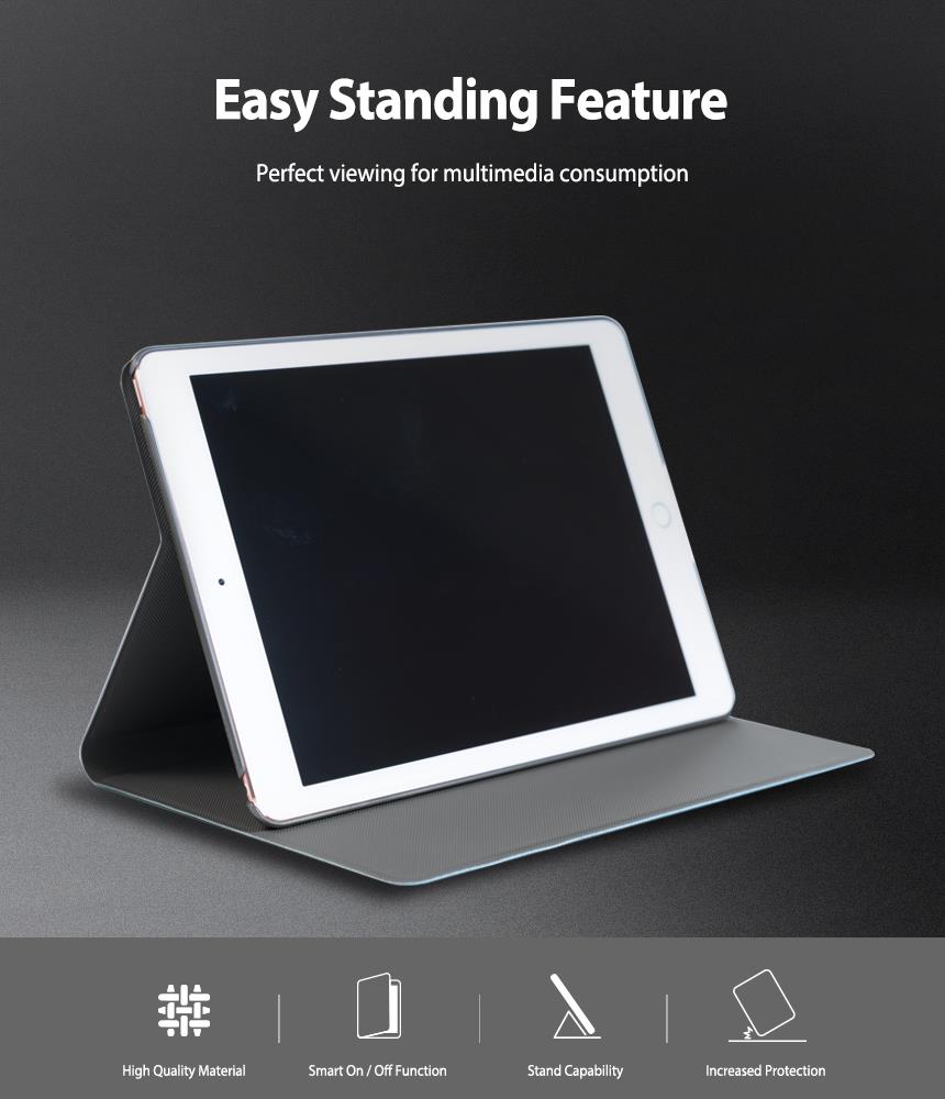 Ringke Smart Cover Design Leather Stand Case Compatible for iPad Pro 2016 (9.7") Lightweight Tablet Stand with Smart Cover Feature - Dark Brown