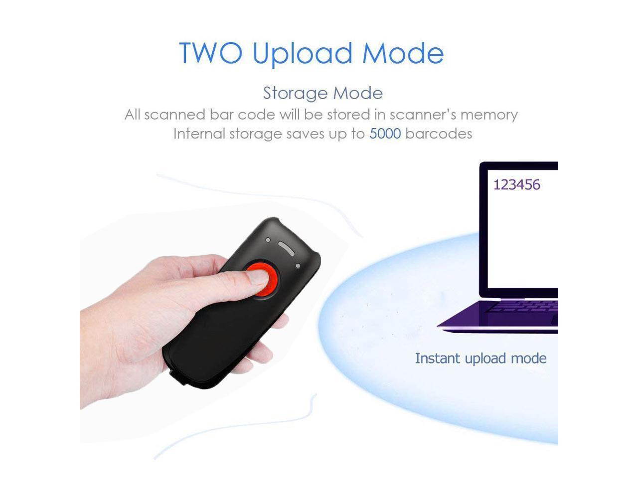 Mini Wireless Barcode Scanner Compatible with Bluetooth Function & 2.4GHz Wireless & Wired Connection, Connect Smart Phone, Tablet, PC, Portable CCD Bar Code Reader Work With Windows Mac Android iOS