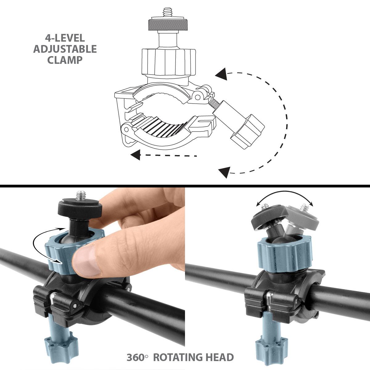 Adjustable Action Stabilizing Handlebar Mount w/ J Hook and Tripod Adapter by USA Gear - Works With Sony 4K FDR-X1000V , HDR-AS10 , HDR-AS100V & More