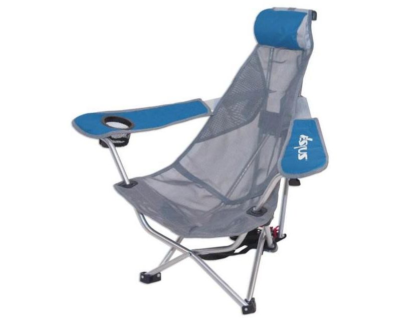 Kelsyus 80403 Mesh Folding Portable Backpack Beach Chair with Headrest and Strap, Blue and Gray (2 Pack)