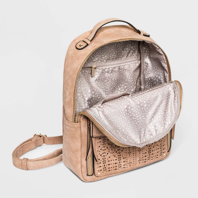 VR NYC Zip Closure Mosaic Design Laser Cut Shoulder Handbag - Natural