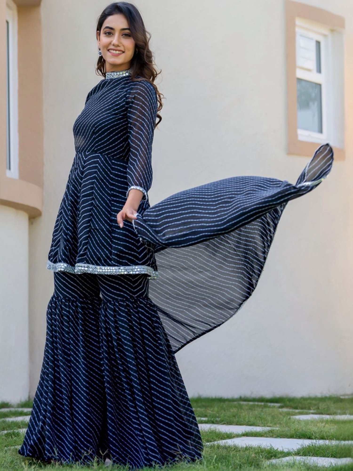 HOUSE OF JAMOTI Black Printed Short Kurti Sharara Set With Dupatta