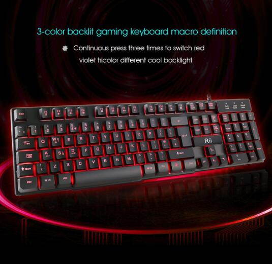 Rii RK100 3-LED / 5-LED Colors Large Size Backlit USB wired mechanical feeling multimedia gaming keyboard