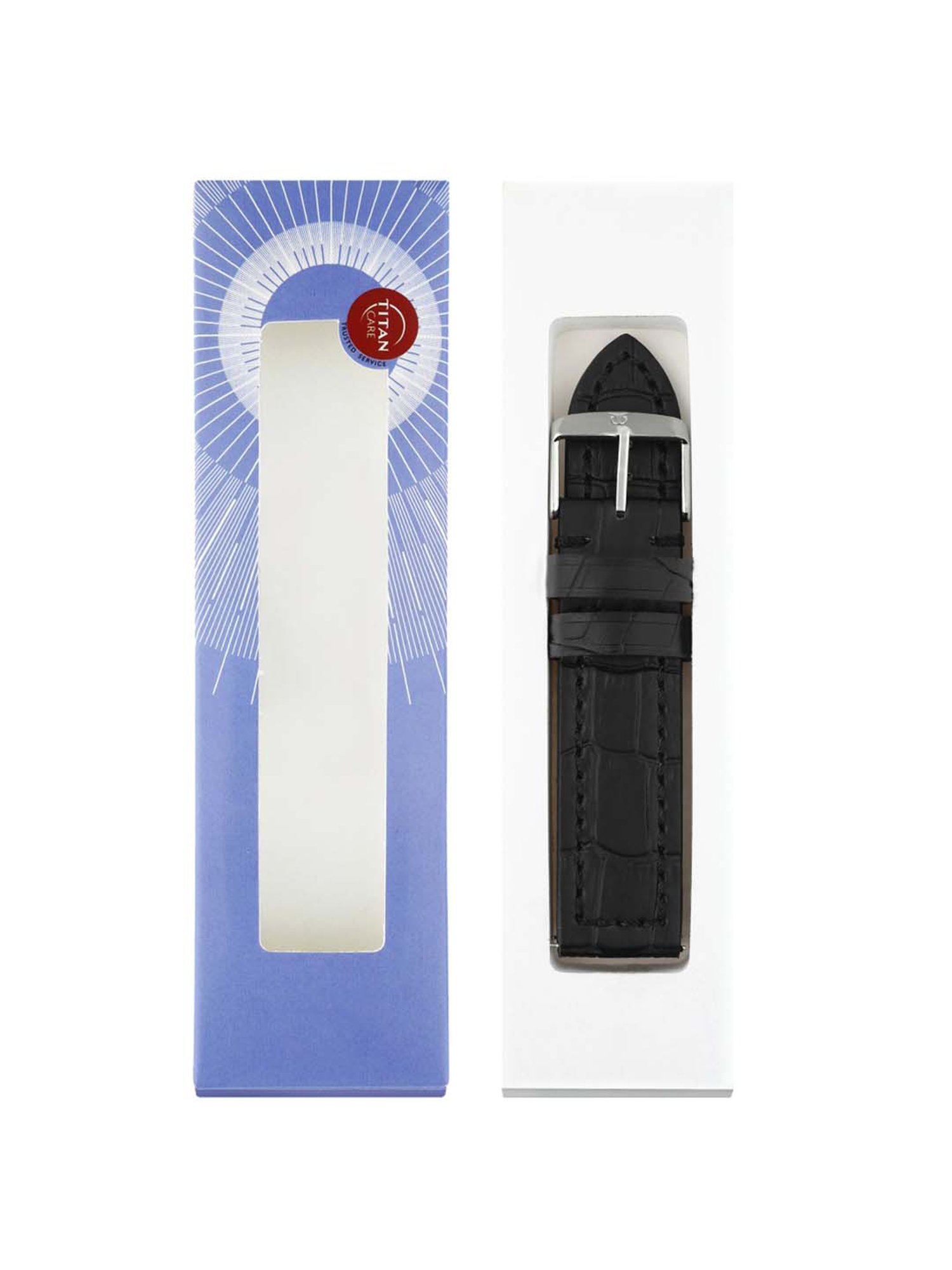 Titan 22 mm Black Genuine Leather Strap for Men