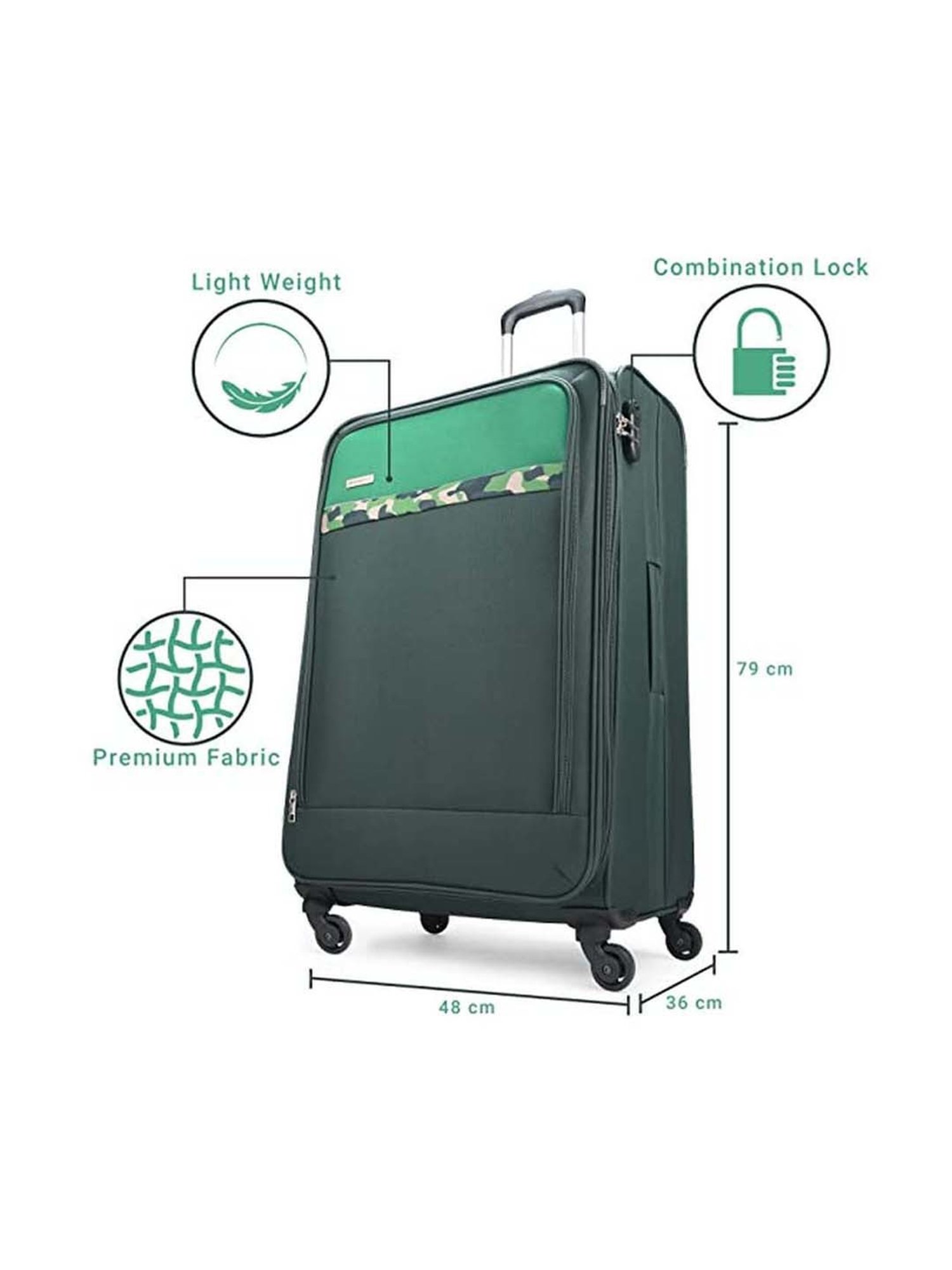 Aristocrat Commander Forest Green Solid Soft Large Trolley Bag - 36 cm