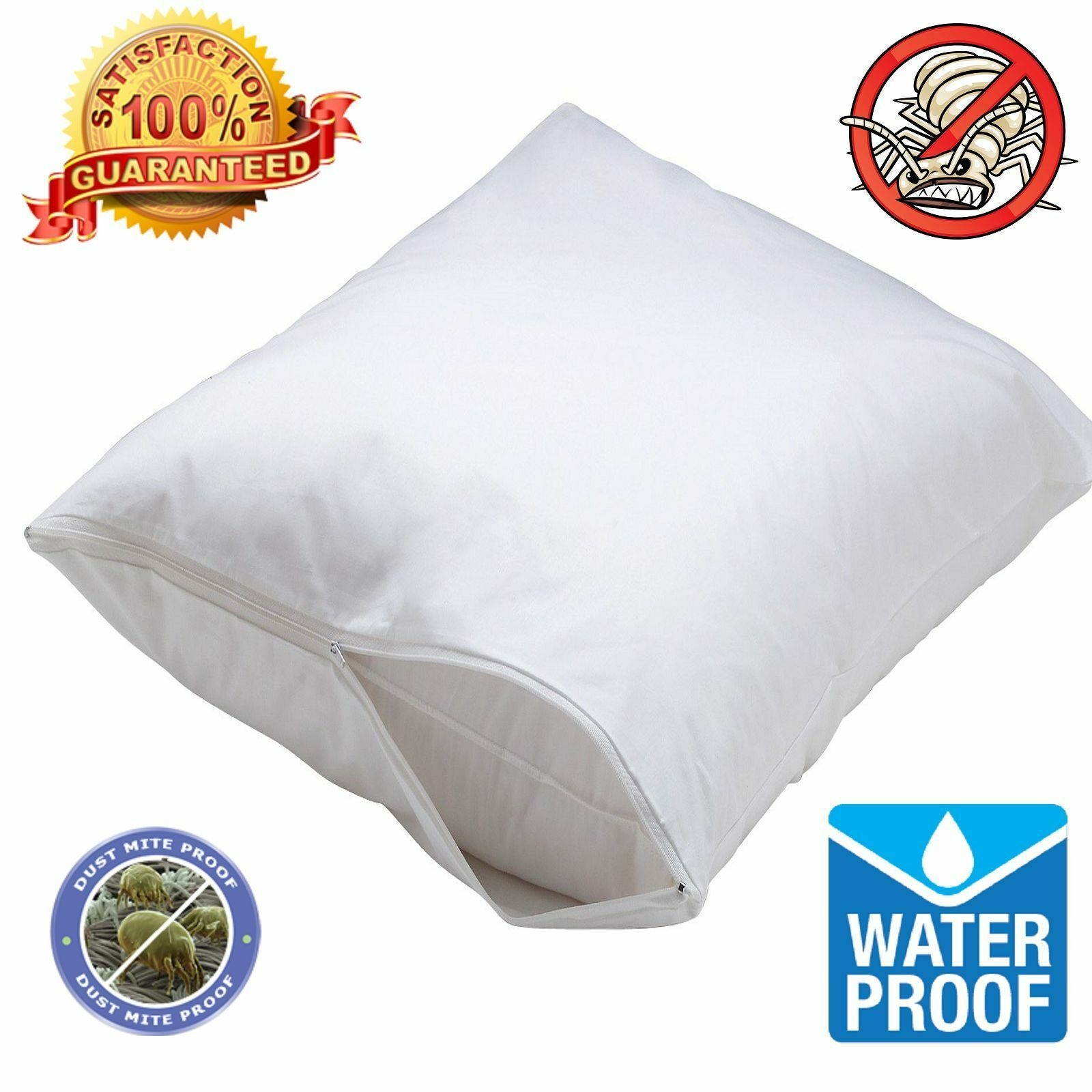 2 Pack Waterproof Hypoallergenic Bed Bug Allergy Relief Zipper Pillow Protector