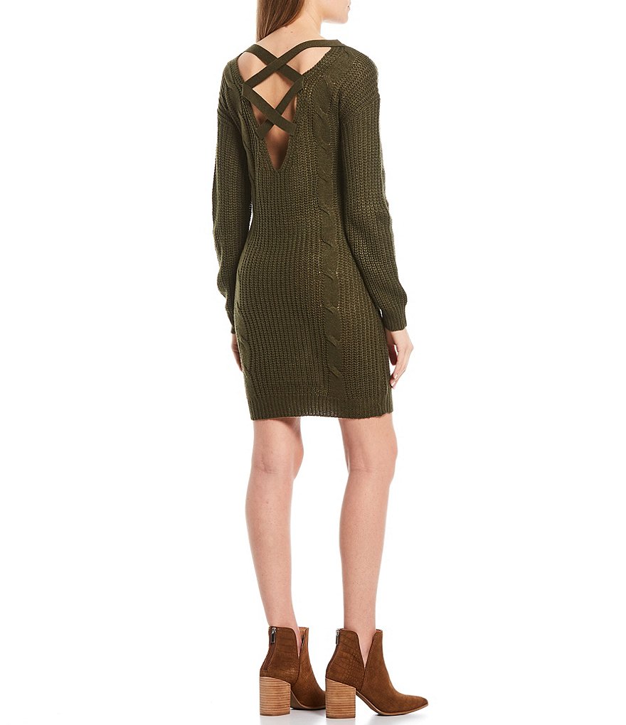 Stilletto's Lattuice Back Cable Knit Sweater Dress