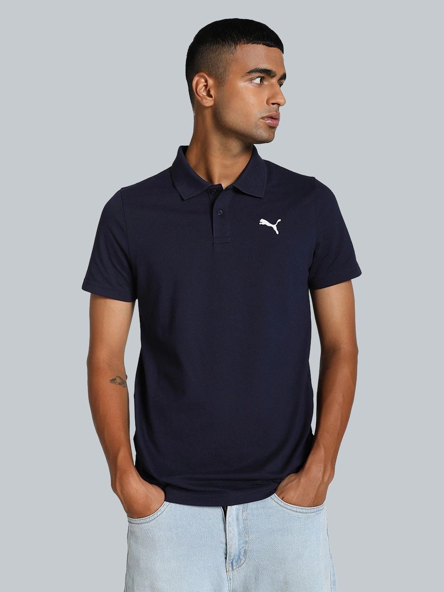 Puma Navy Cotton Slim Fit Polo T-Shirt