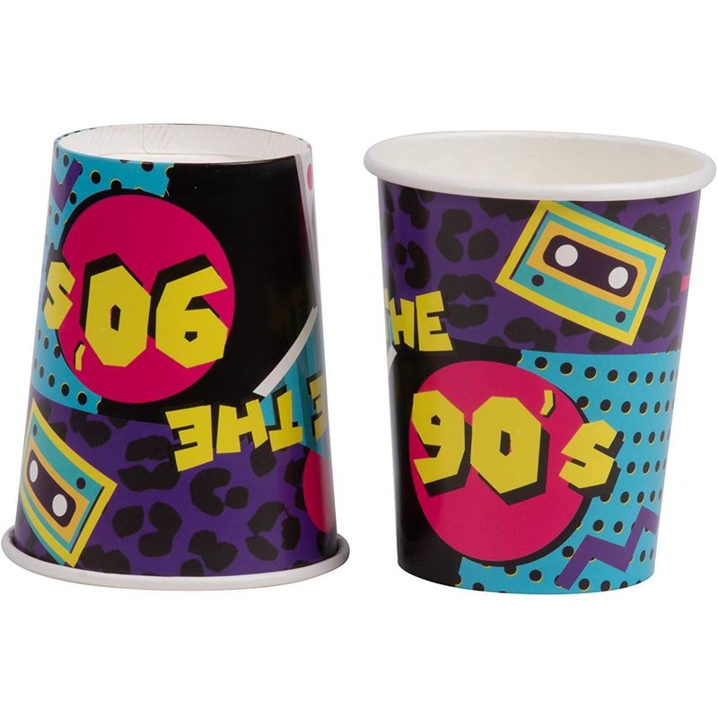 Blue Panda 144 Pieces 90's Party Decorations, Paper Plates, Napkins, Cups and Plastic Cutlery (Serves 24)