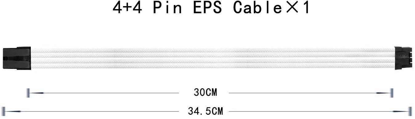 Extension Power Supply Cable Kit, Power Supply with Extra-Sleeved 24-PIN 6-PIN 4+4 PIN-White,SC304