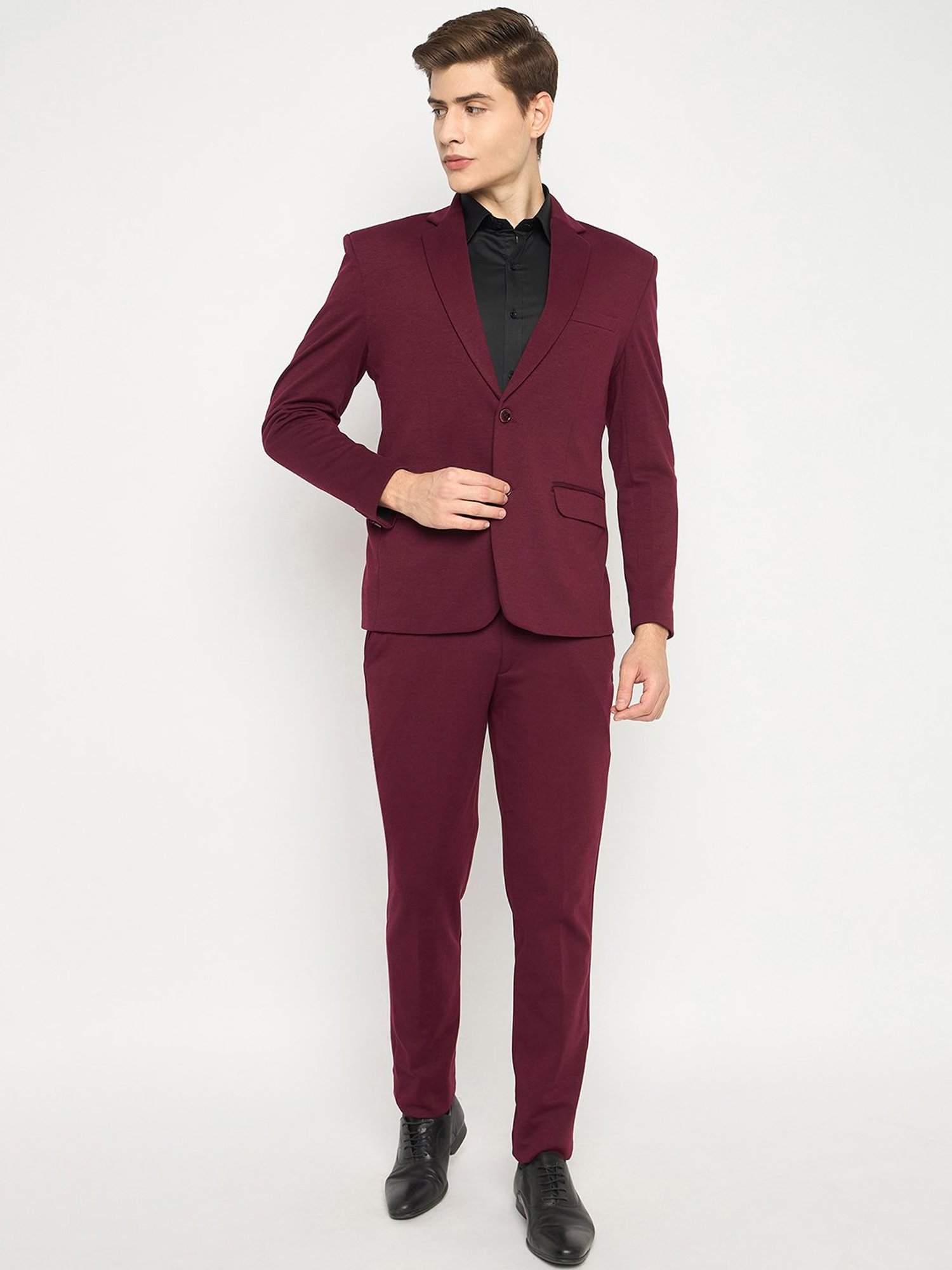 Club York Maroon Regular Fit Two Piece Suit