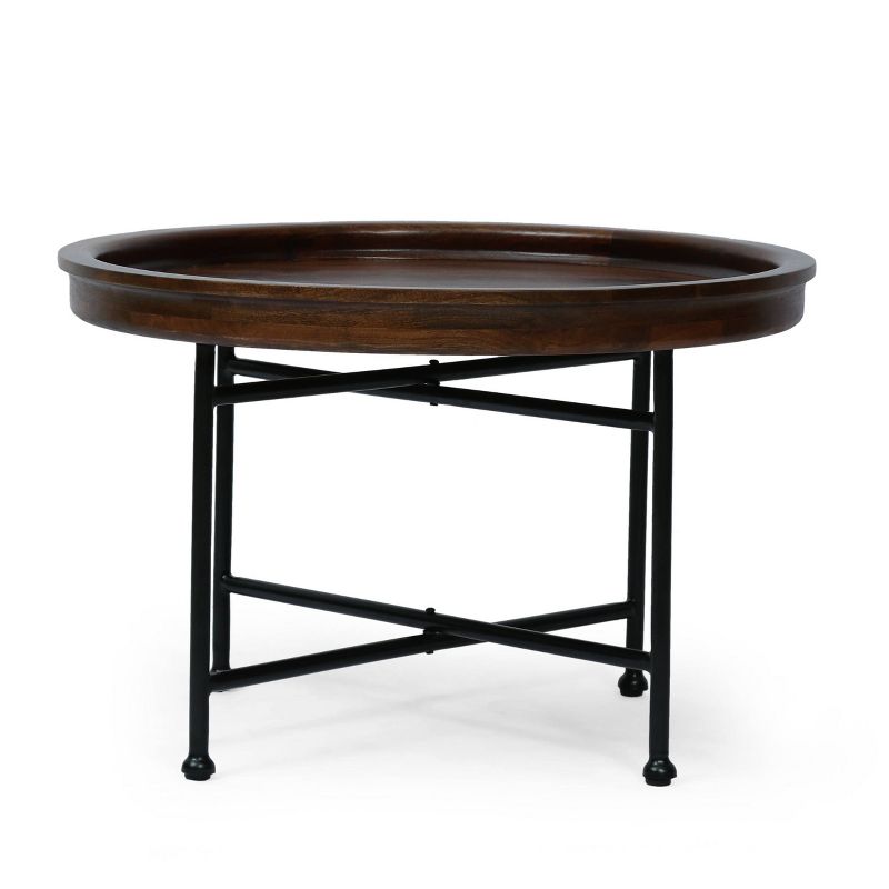 Nashua Modern Industrial Handcrafted Mango Wood Tray Top Coffee Table Walnut Brown/Black - Christopher Knight Home
