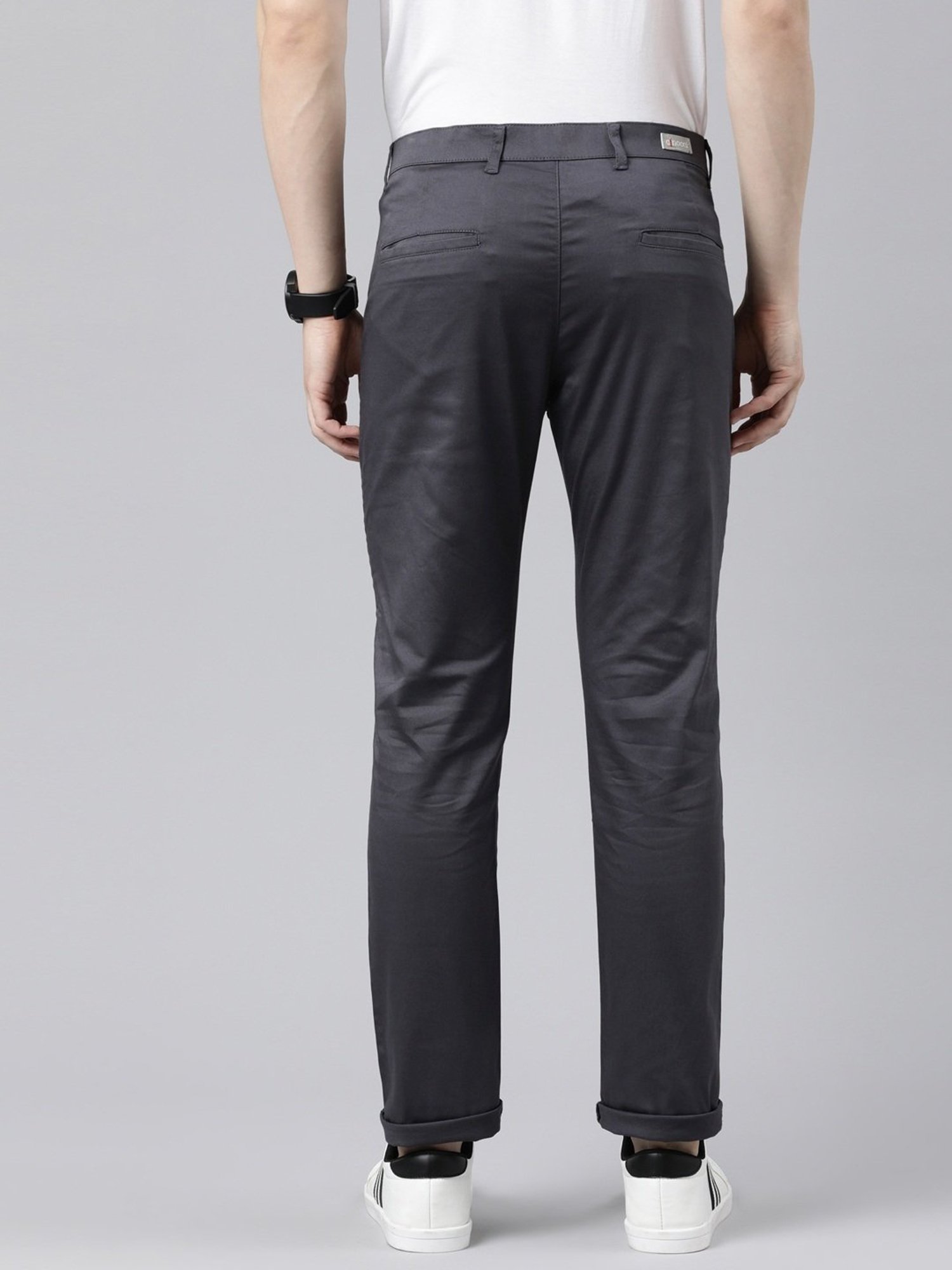 CINOCCI Grey Cotton Slim Fit Chinos