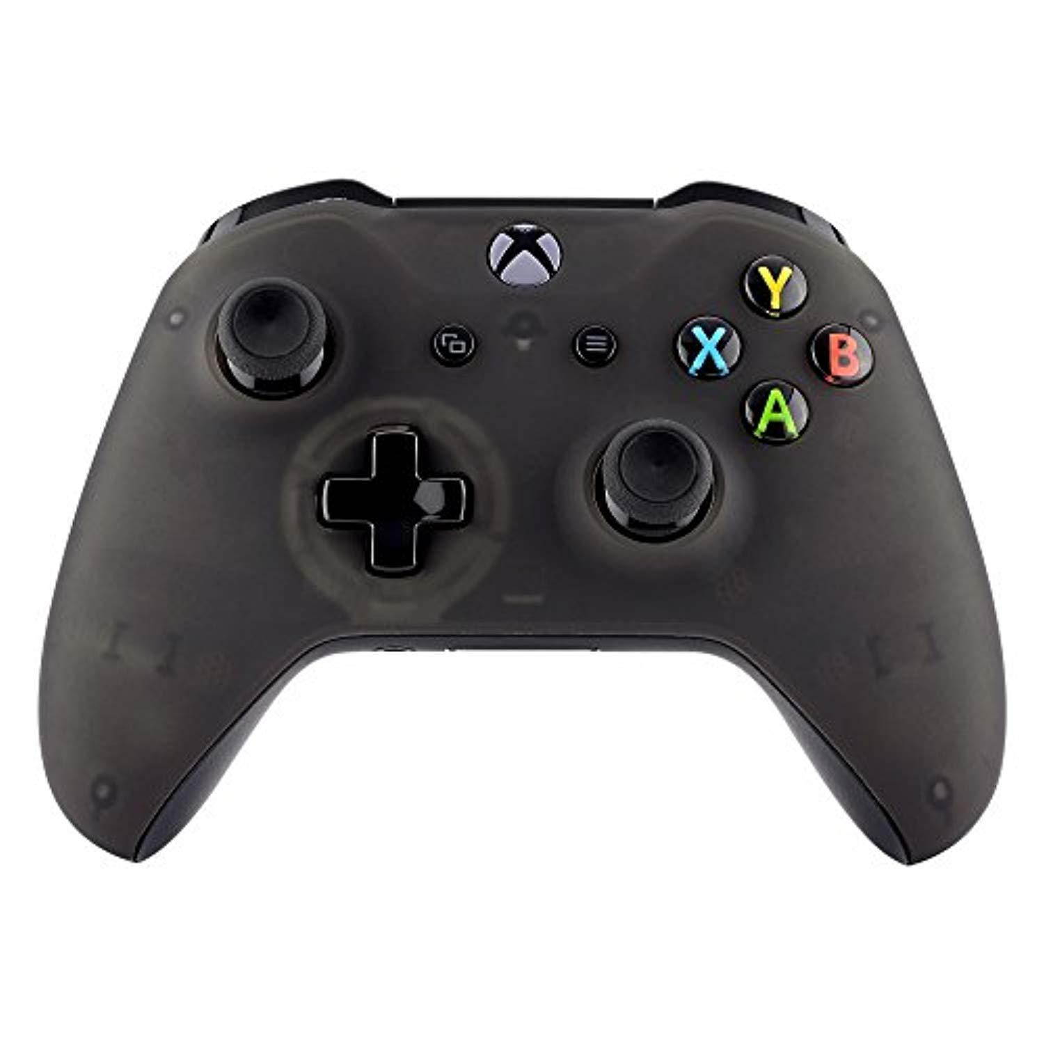 extremerate foggy clear black faceplate cover, soft touch front housing shell case, comfortable soft grip replacement kit for xbox one s & xbox one x controller