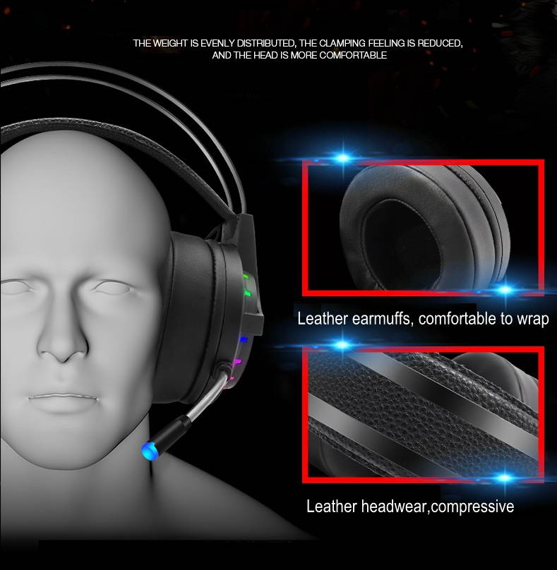 UKCOCO Gaming Headset Wired Headphones with Microphone, Enhanced 7.1 Surround Sound and USB Single Plug