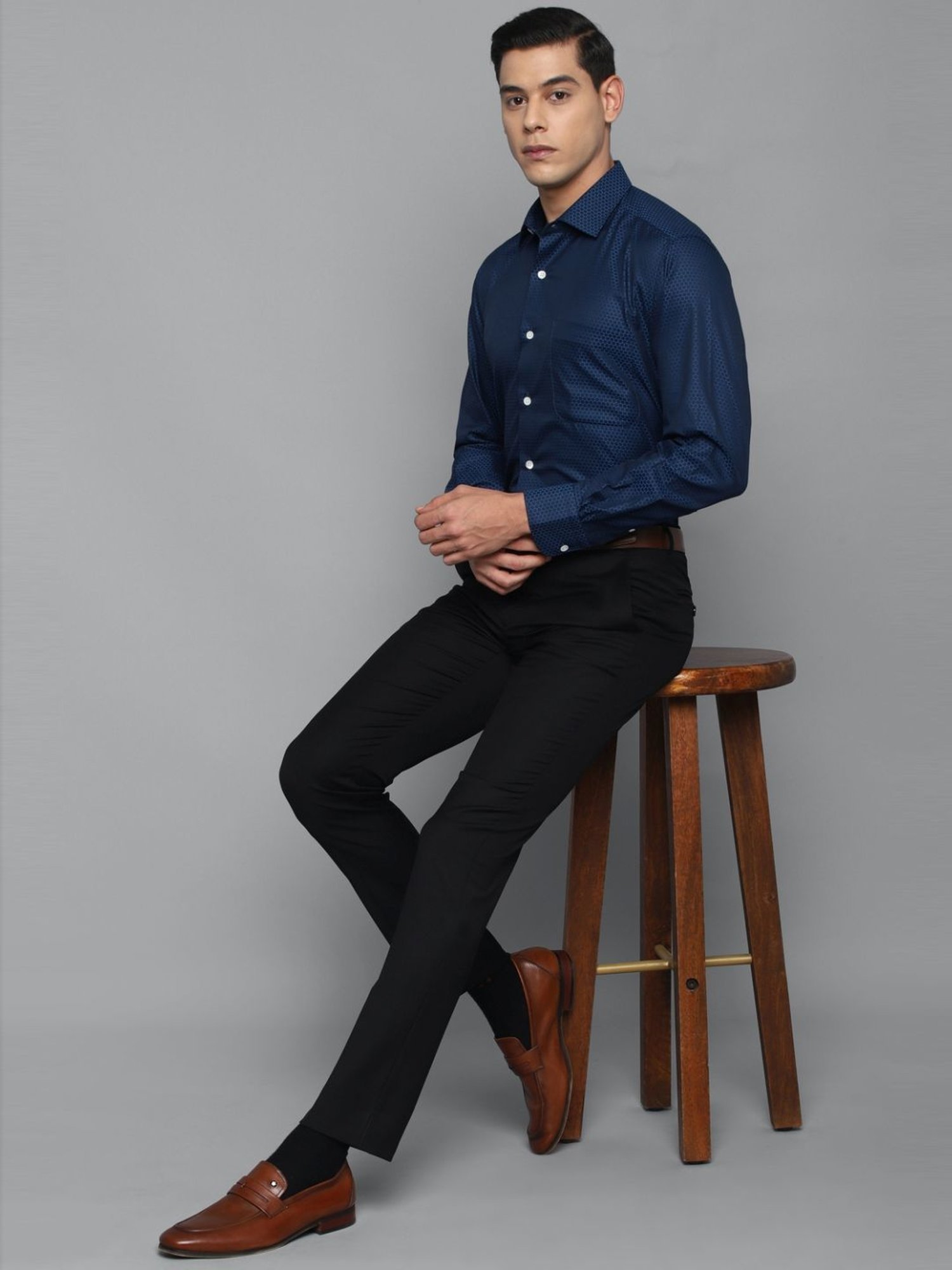 Louis Philippe Navy Cotton Regular Fit Printed Shirt